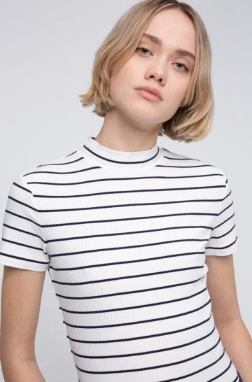 Top HUGO Short Sleeved Striped Białe Damskie (Pl24983)